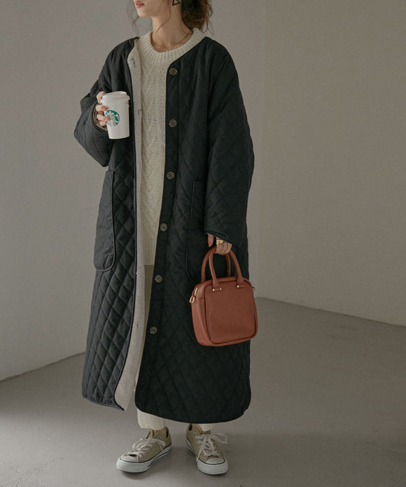 Fashion Letter マットタフタ×ボア　RVロングコート ブラック