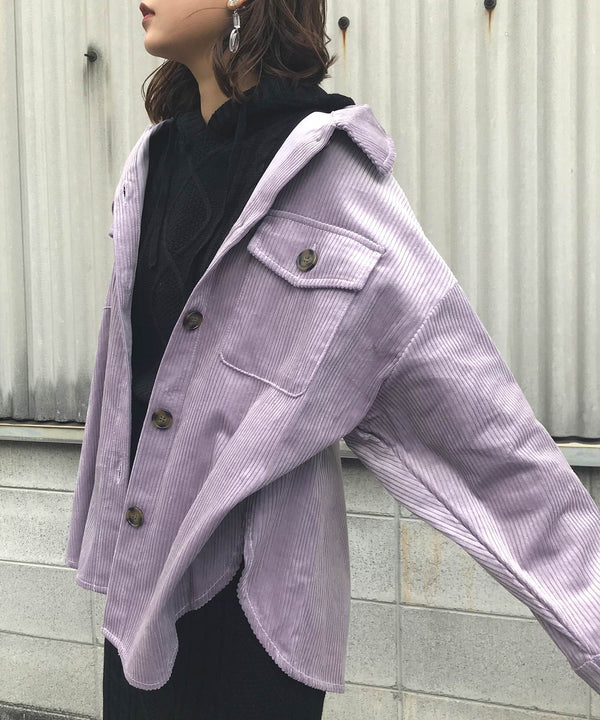 Fashion Letter ビッグポケットオーバーシャツ パープル