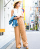 Fashion Letter リネン&デニム ワイドパンツ モカベージュ