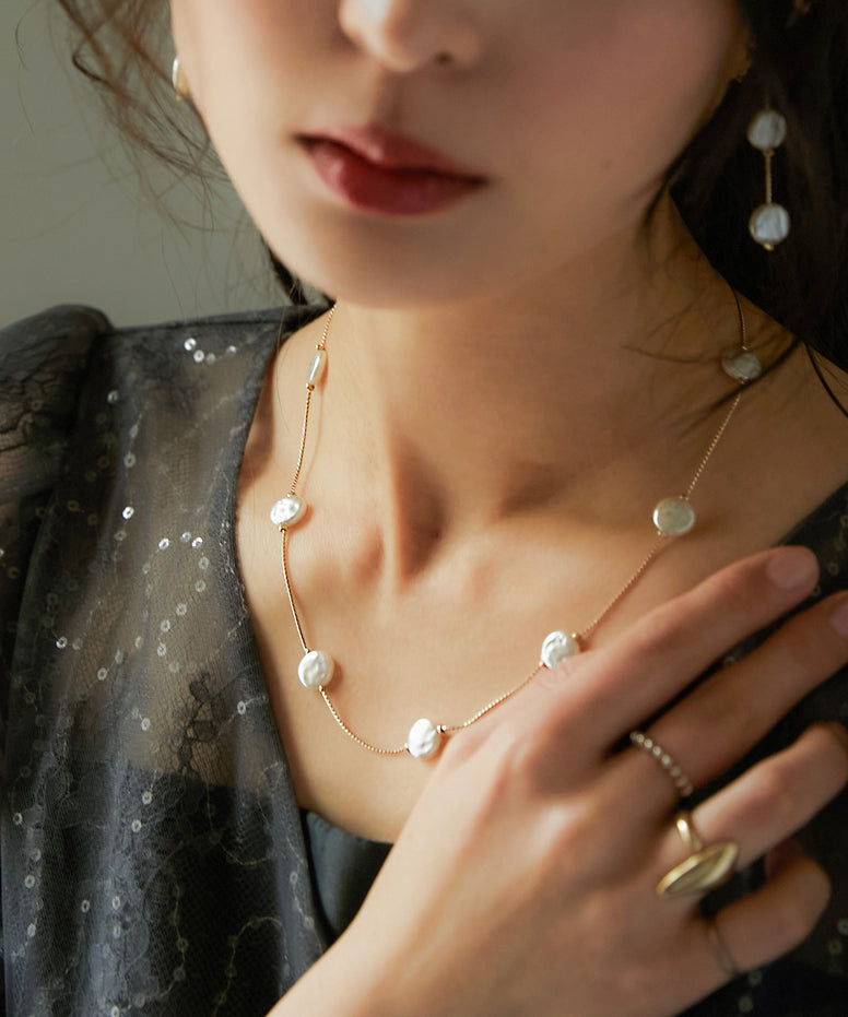 niana フラットパールネックレス ゴールド