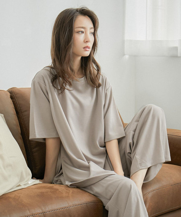 Fashion Letter 半袖×ワイドパンツセットアップ ワンマイルウェア ベージュ