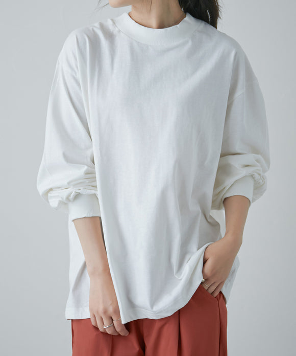 Fashion Letter モックネックボリューム袖ロンT オフホワイト
