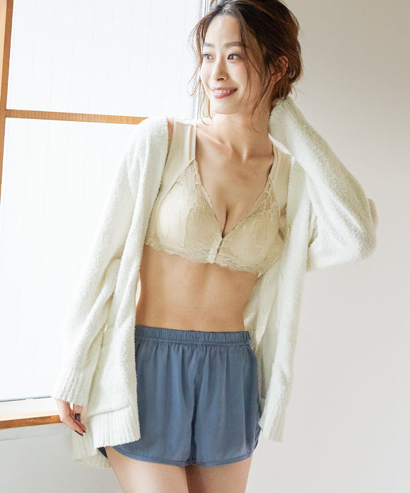 Fashion Letter フロントホックナイトブラ ベージュ