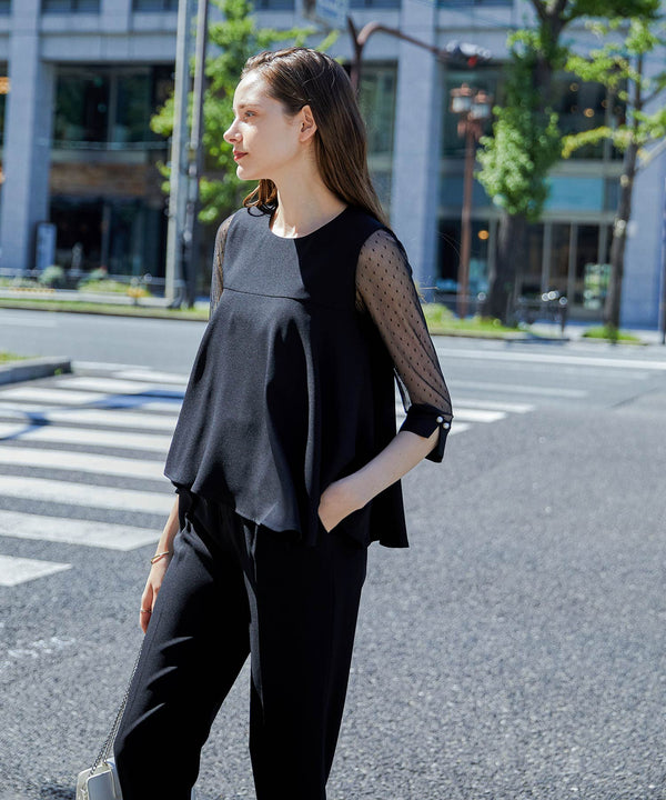 niana バックサテンジョーゼット×ドットチュール2点セット ブラック
