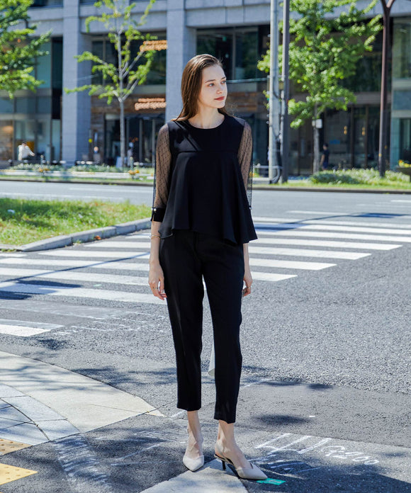 niana バックサテンジョーゼット×ドットチュール2点セット ブラック