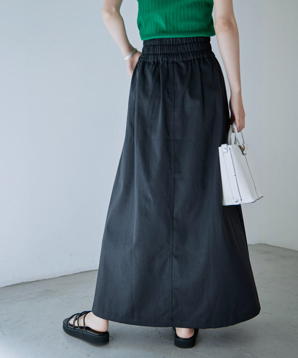 Fashion Letter バックシャーリングベルトAラインスカート ブラック