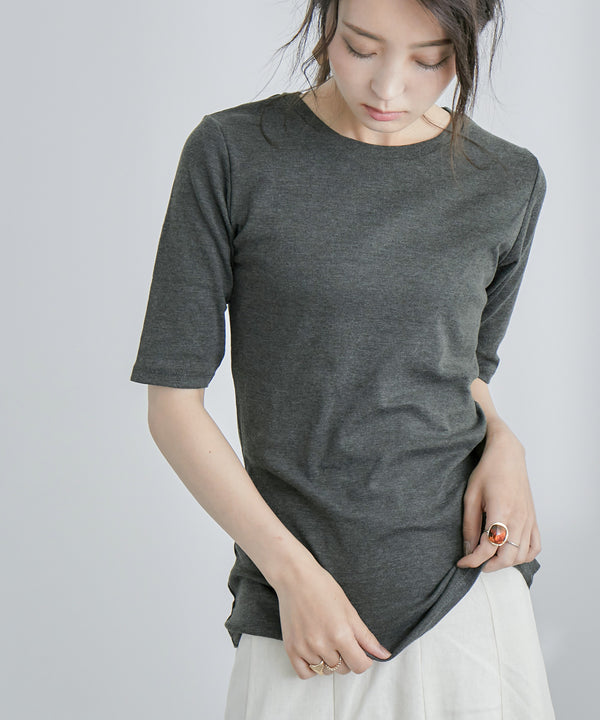 Fashion Letter コットンフライス5分袖Tシャツ チャコールグレー