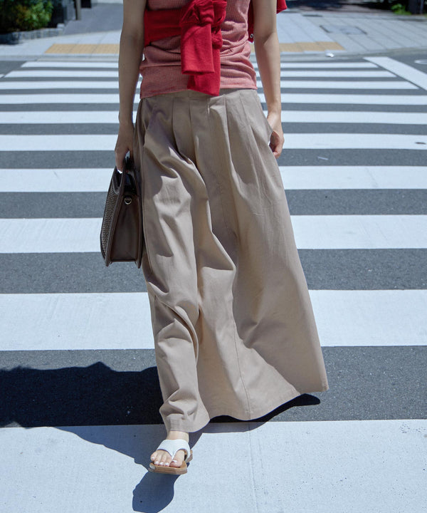 Fashion Letter バックシャーリングベルトAラインスカート ベージュ