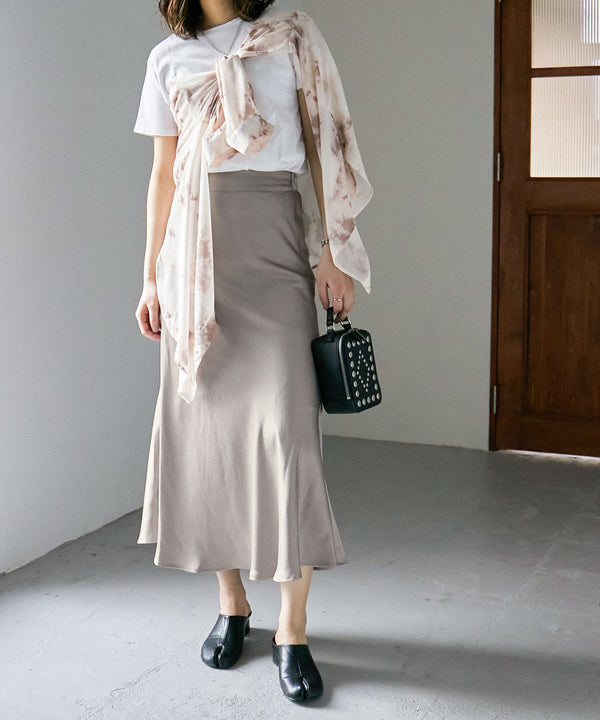 Fashion Letter サテンマーメイドスカート グレージュ