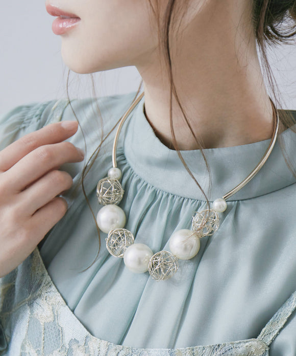 niana ワイヤーパールネックレス ゴールド