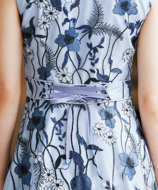 niana フラワーカラー刺繍レースロングドレス