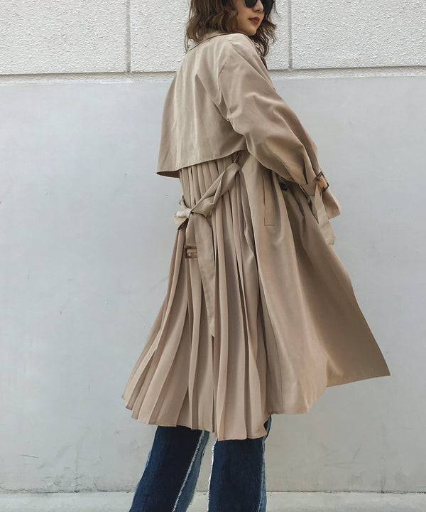 Fashion Letter バックプリーツトレンチコート ベージュ