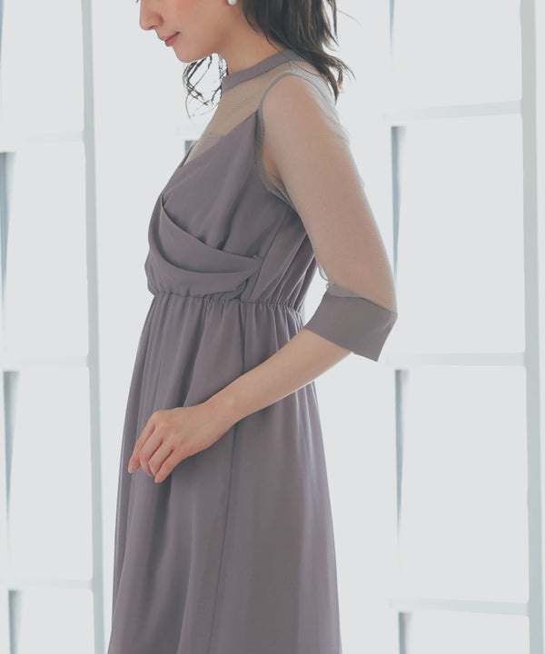 niana ラメチュール使いドレス グレージュ