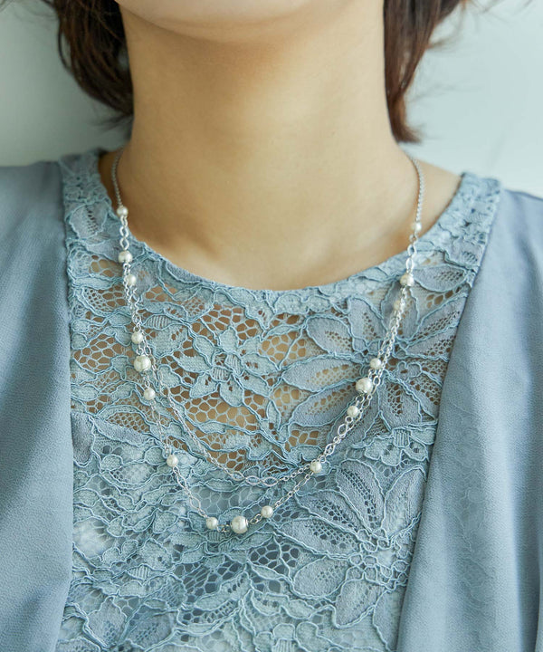 niana パールチェーン２連ネックレス シルバー