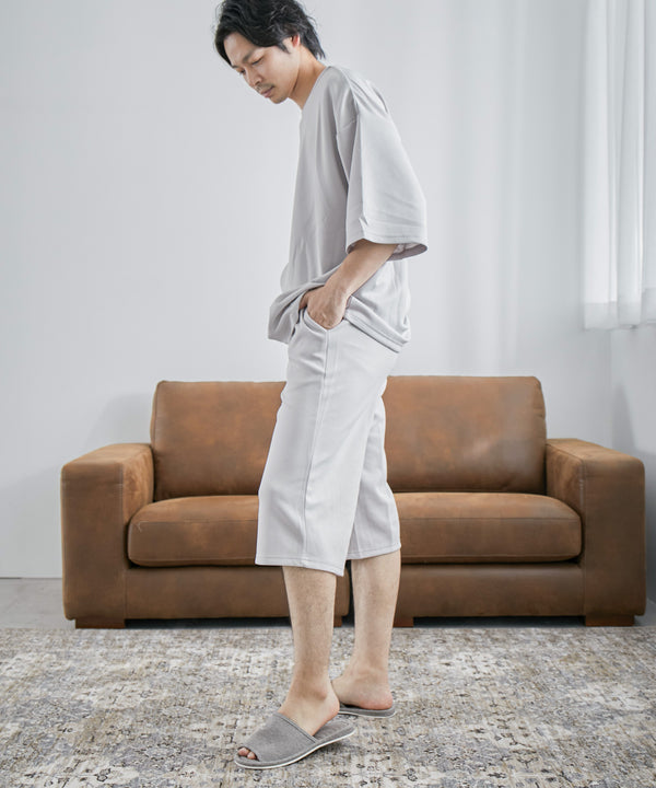 Fashion Letter ダンボールニット　5分袖ハーフパンツ上下セットアップ グレー
