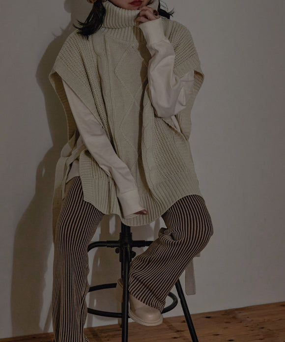 Fashion Letter 5G タートルニットベスト ライトベージュ