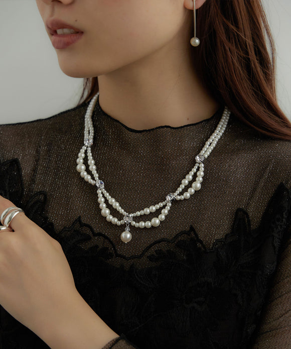 niana スカラップパールビジューネックレス シルバー