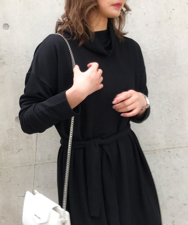 Fashion Letter サカリバオフタートルワンピース ブラック