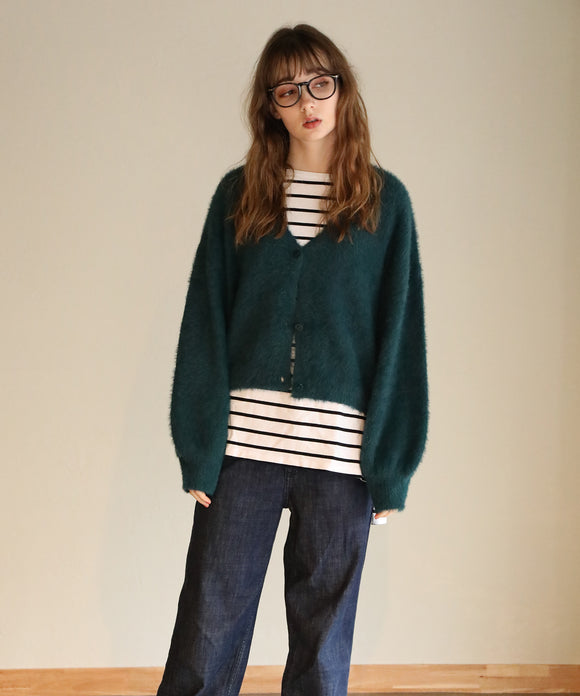 aity シャギーヤーンショート丈カーデ グリーン