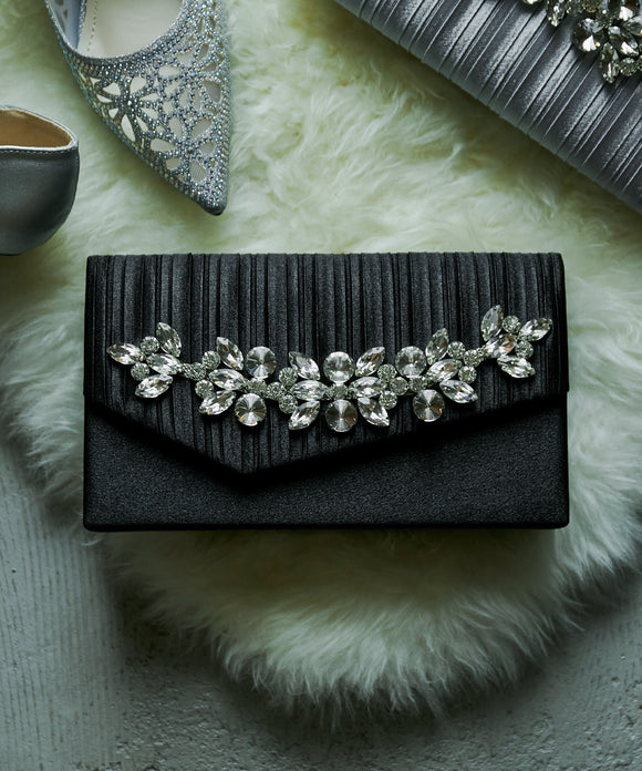 niana プリーツビジューミニクラッチバッグ ブラック