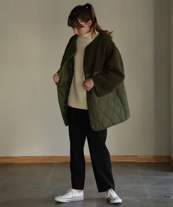aity マットタフタ×ボア切替M65ショートコート カーキ