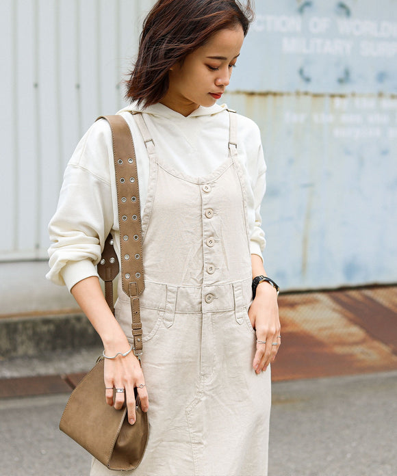 Fashion Letter リネンミックスサロペットスカート ベージュ