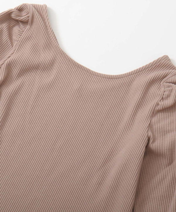 Fashion Letter カットリブパフショルダーカットソー