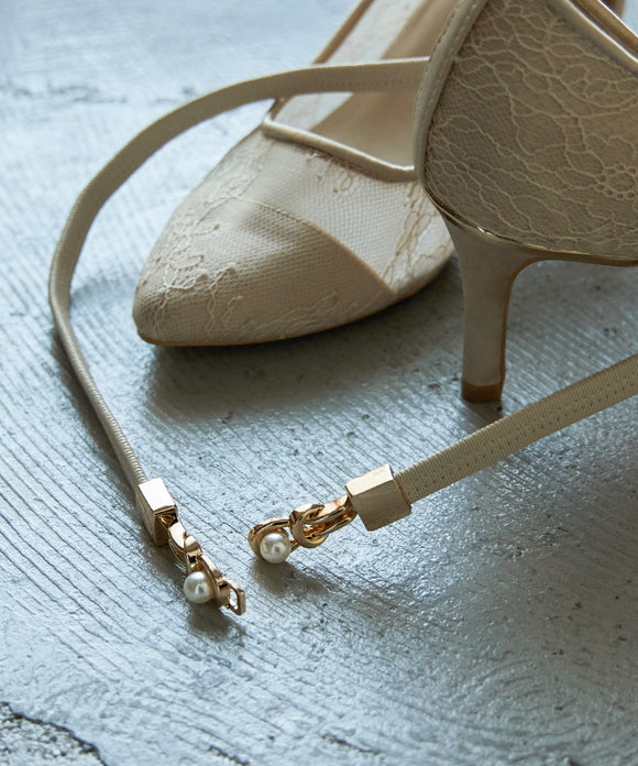 niana パール×変形金具細ベルト ベージュ