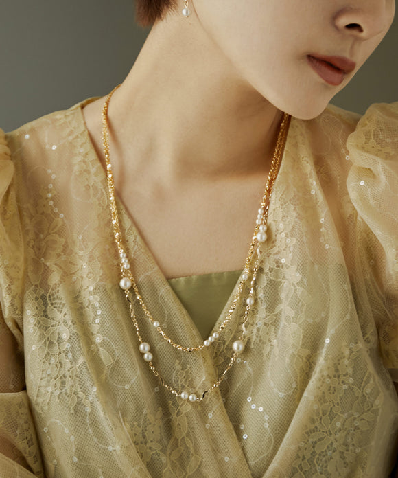 niana ウェーブ二連ネックレス ゴールド