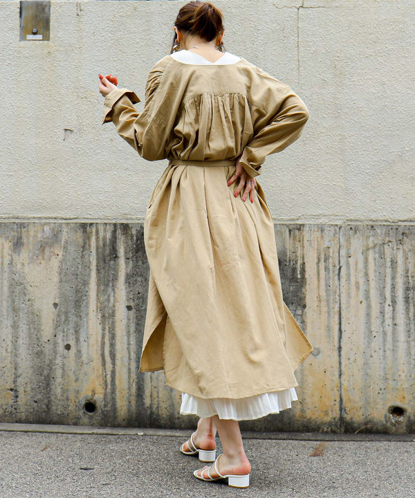 Fashion Letter ギャザーワンピース ベージュ
