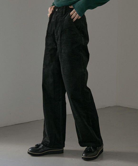 Fashion Letter ストレッチコーデュロイワイドパンツ ブラック