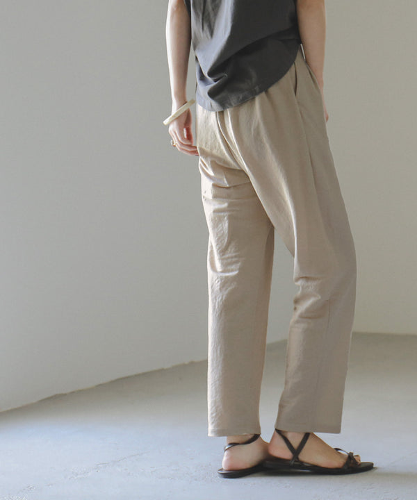 Fashion Letter リネン風テーパードパンツ サンドベージュ