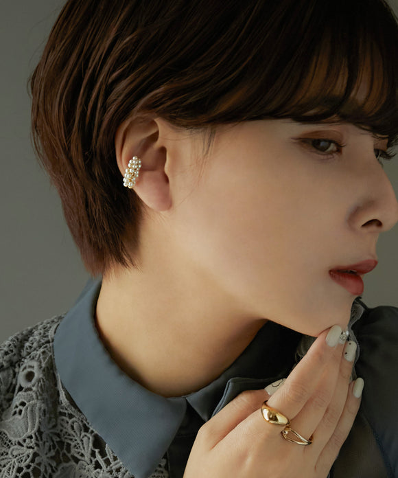 niana 立体デザイン パール イヤーカフス オフホワイト