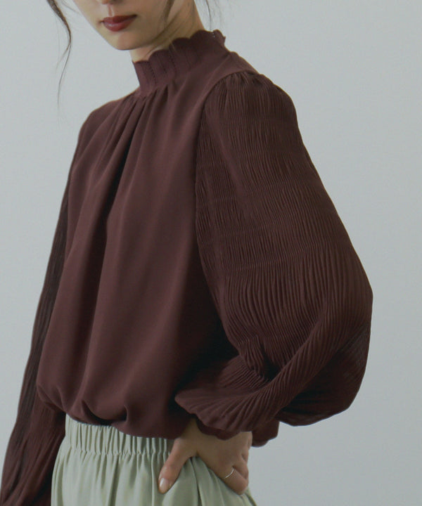 Fashion Letter マジョリカプリーツハイネックブラウス プラム