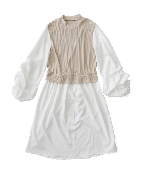 Fashion Letter シャツベストドッキングチュニック ベージュ