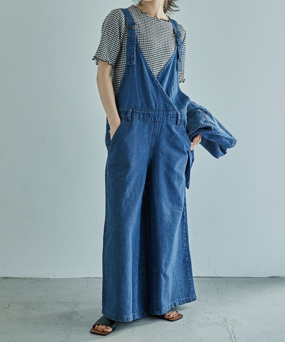 Fashion Letter カシュクールデニムサロペット ブルー