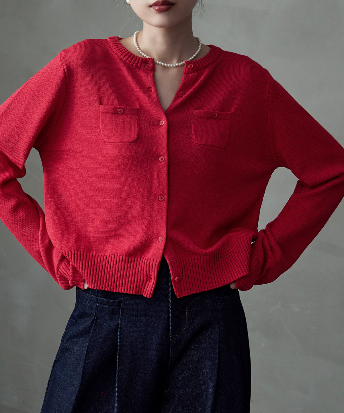 ミニポケットクルーネックカーディガン