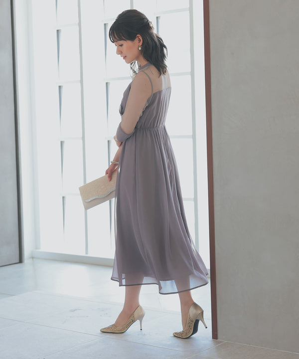 niana ラメチュール使いドレス グレージュ