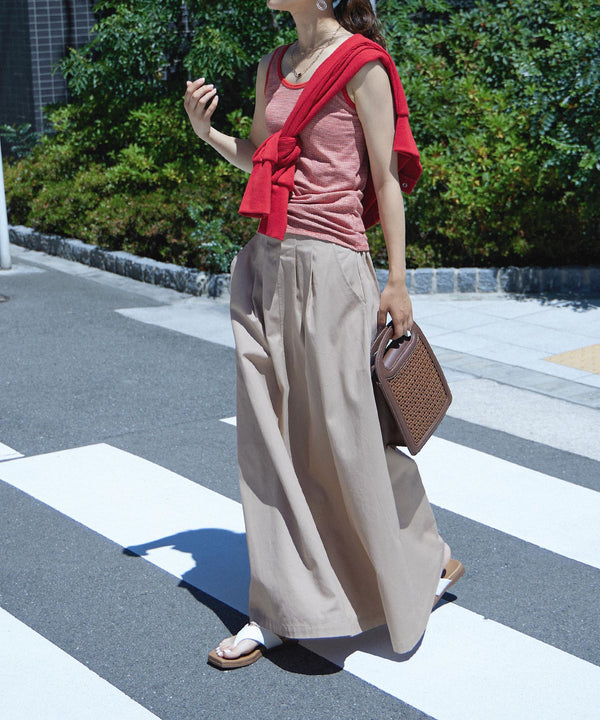 Fashion Letter バックシャーリングベルトAラインスカート ベージュ