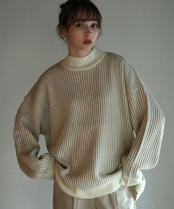 aity ストライプ柄ニットプルオーバー エクリュ