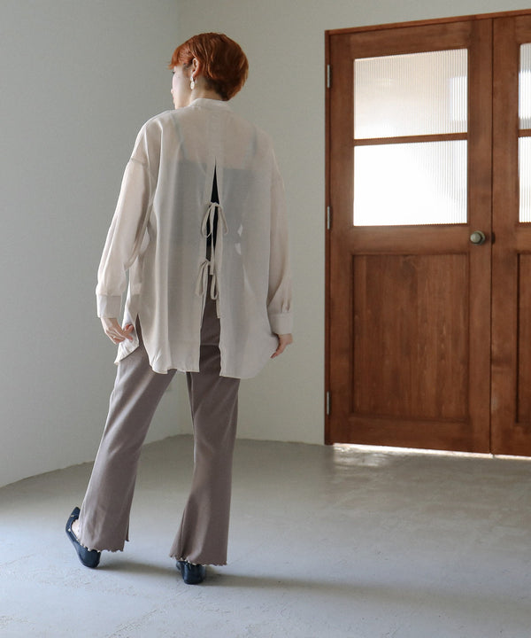 Fashion Letter バックオープンシアーシャツ ライトベージュ