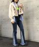 Fashion Letter キャンディ袖ショートコート サンドベージュ