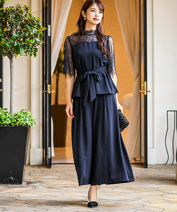 niana レース切替セットアップドレス ネイビー