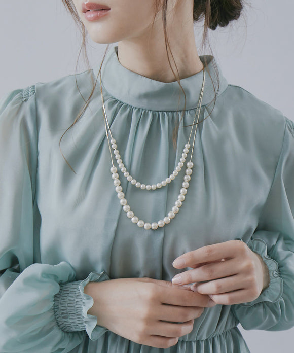 niana パール2連ゴールドチェーンロングネックレス ゴールド