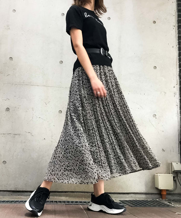 Fashion Letter 花柄消しプリーツスカート 花柄ブラック