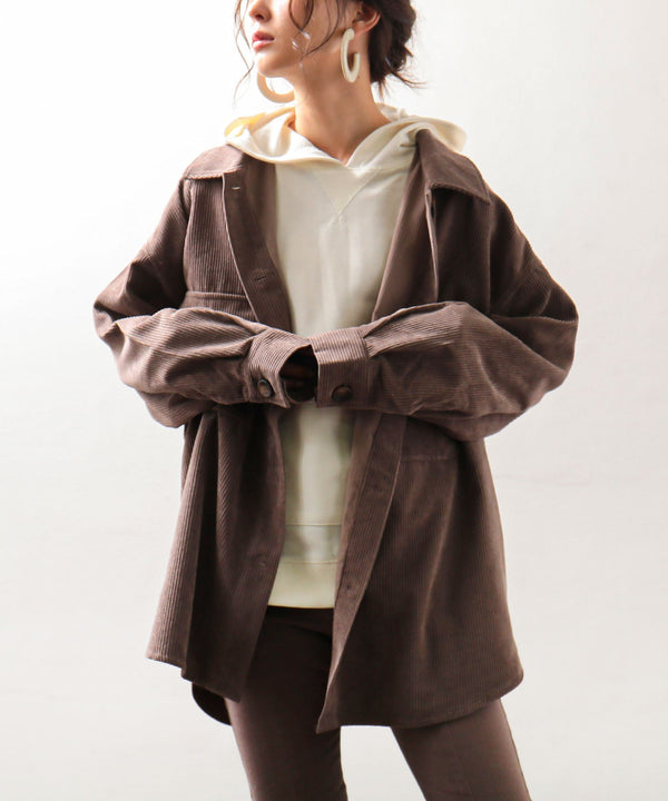 Fashion Letter CPO コーデュロイシャツジャケット ブラウン
