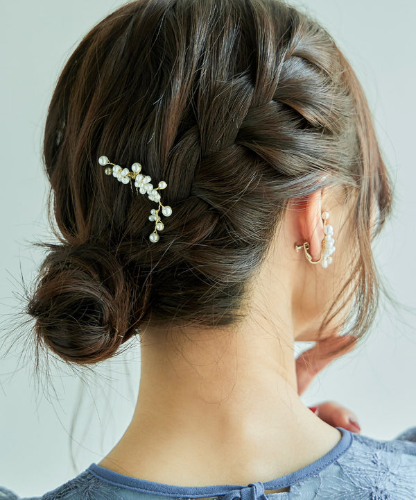 niana フラワーパールヘアアクセ（カーブ） オフホワイト