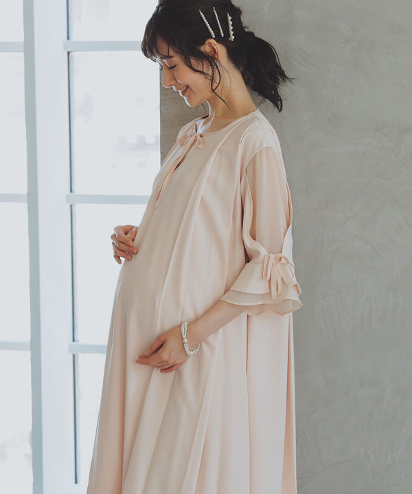 niana 授乳口付マタニティドレス ベージュ