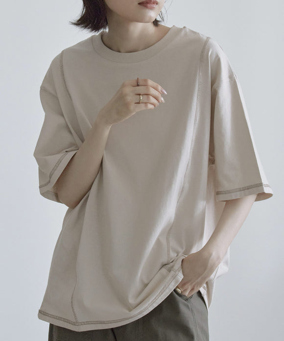 etoll. リンキングデザインTシャツ サンドベージュ