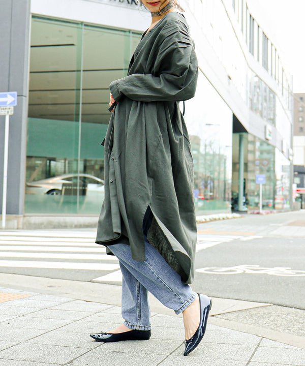 Fashion Letter ギャザーワンピース カーキ